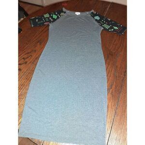 XS Lularoe Grey Multi-Color Short Sleeve Casual Midi Dress Simply Comfortable
